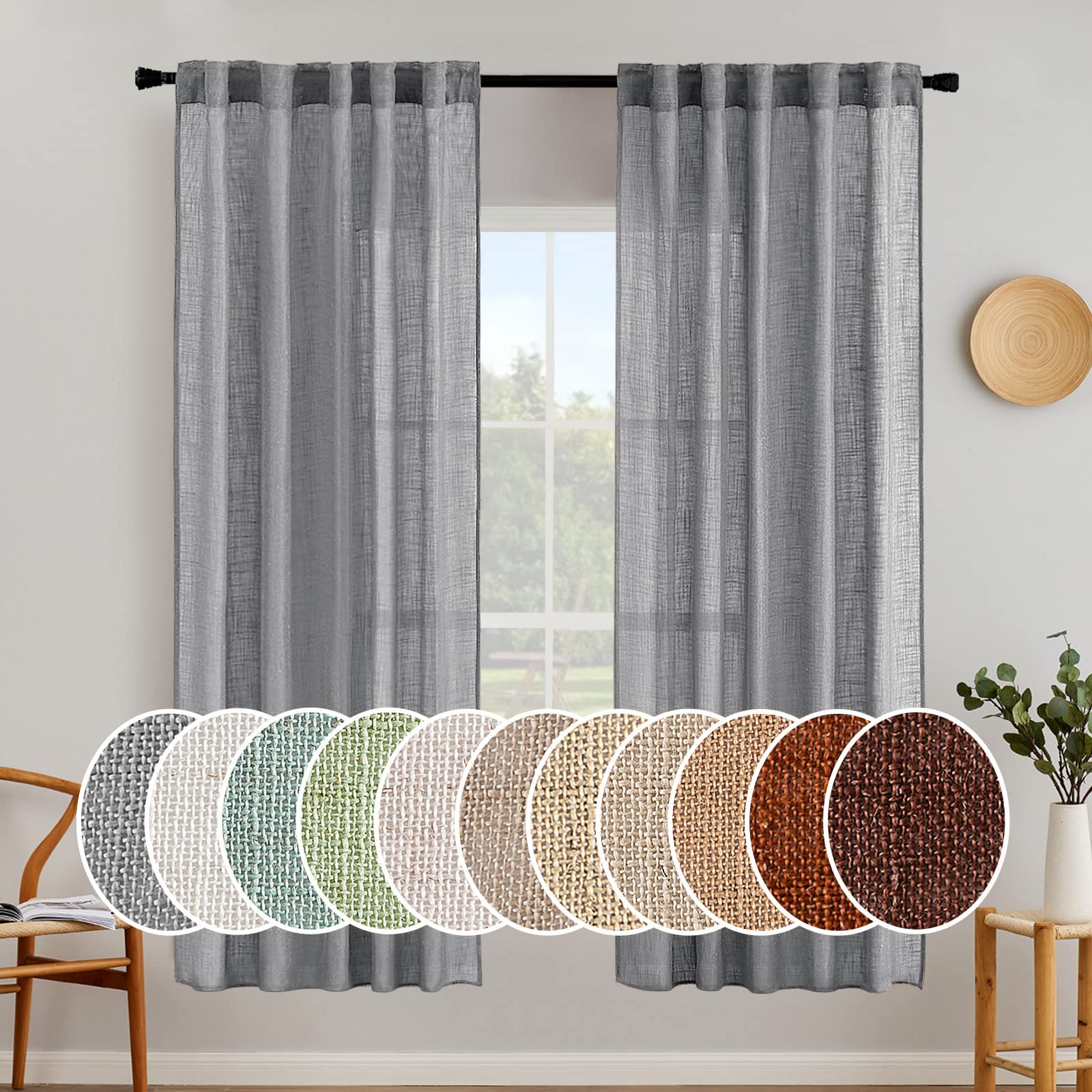 MIULEE Natural White Linen Curtains 84 Inch Long for Bedroom Living Room, Soft Thick Linen Textured Window Drapes Semi Sheer Light Filtering Rod Pocket Back Tab Neutral Farmhouse Cream Ivory 2 Panels