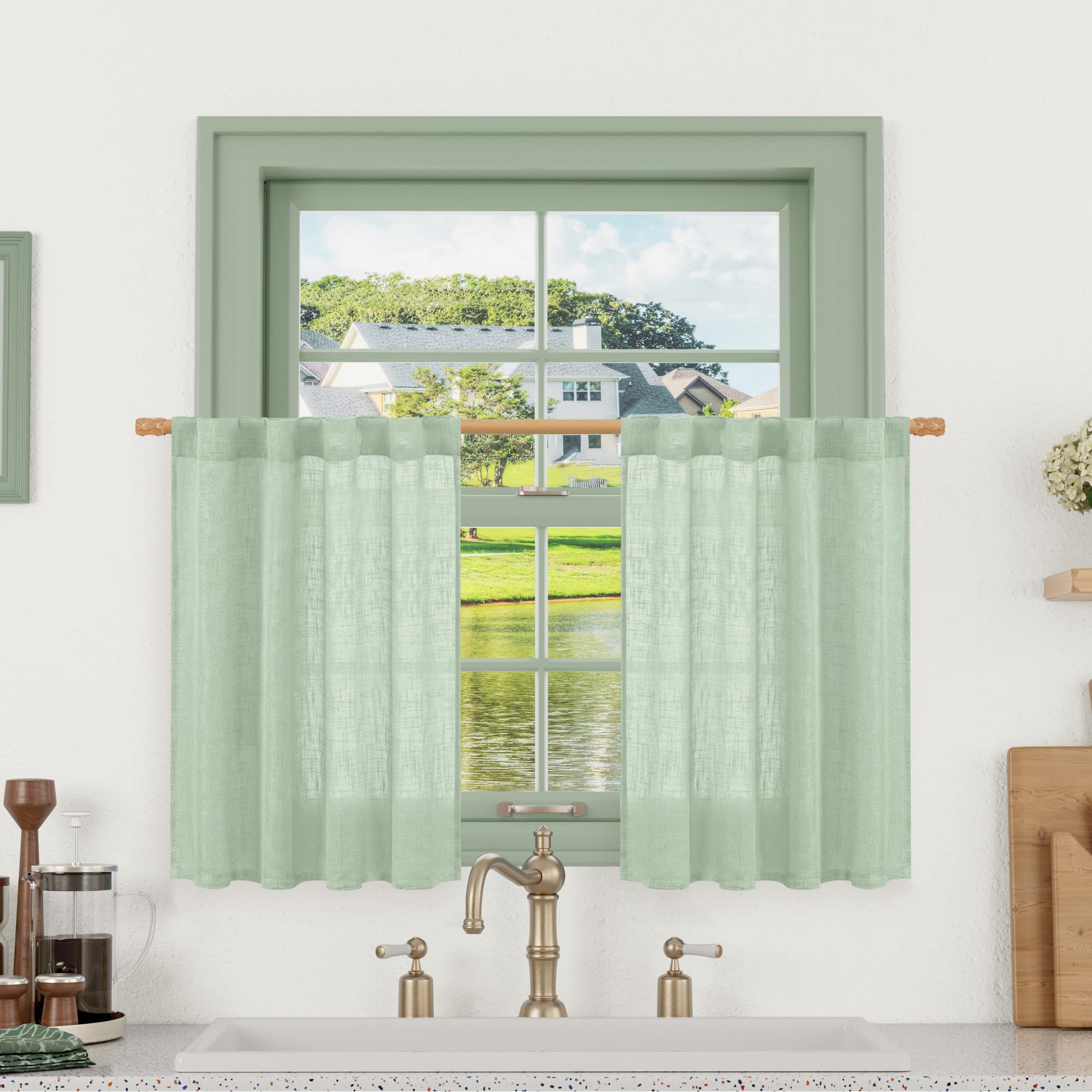 LAMIT Natural Ivory Semi Sheer Linen Curtains 84 inch Long, Cream White Light Filtering Living Room Panels Back Tab and Rod Pocket Neutral Drapes for Bedroom/Farmhouse, 2 Panels, 52 x 84 Inch