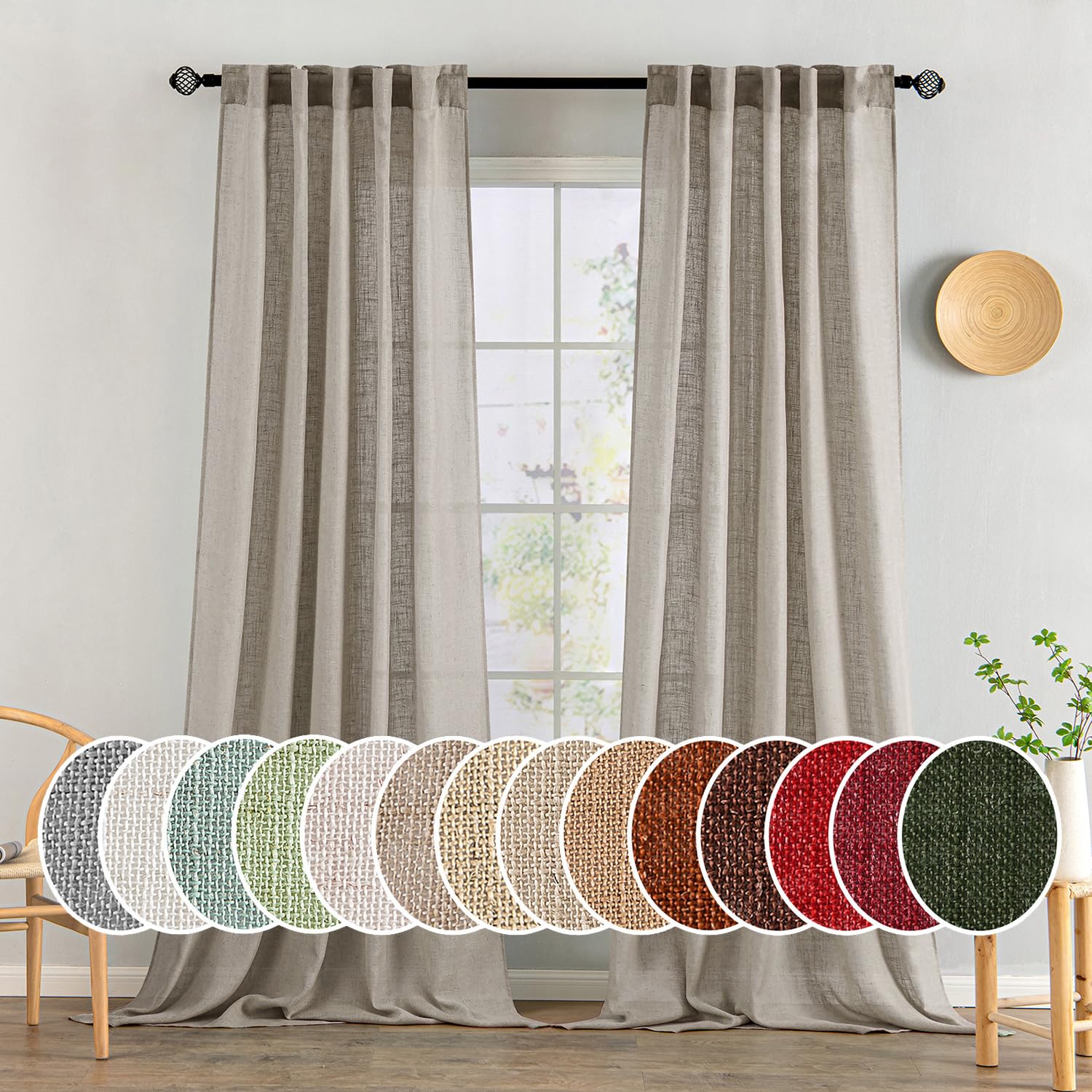 MIULEE Natural White Linen Curtains 84 Inch Long for Bedroom Living Room, Soft Thick Linen Textured Window Drapes Semi Sheer Light Filtering Rod Pocket Back Tab Neutral Farmhouse Cream Ivory 2 Panels