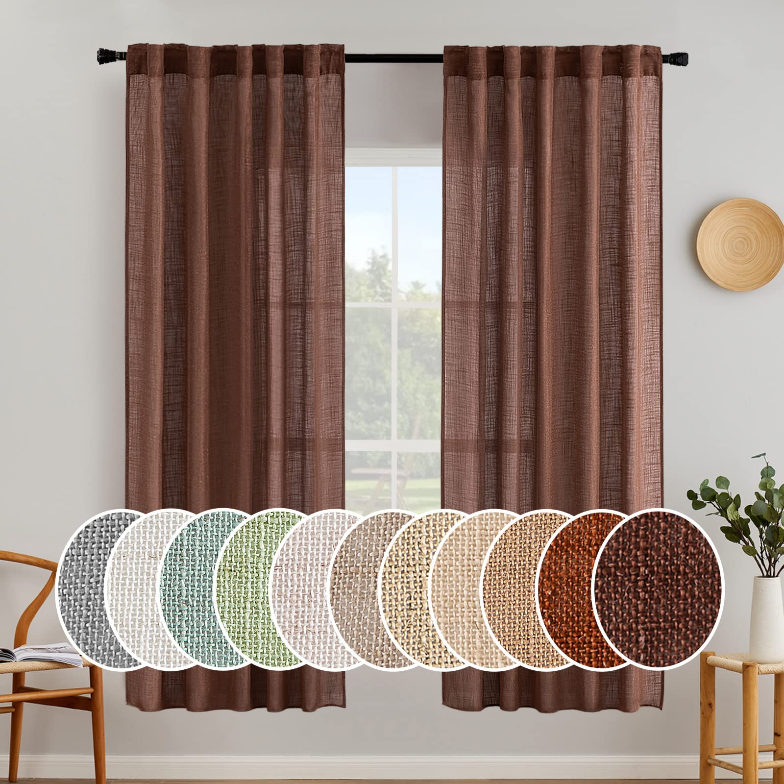 MIULEE Natural White Linen Curtains 84 Inch Long for Bedroom Living Room, Soft Thick Linen Textured Window Drapes Semi Sheer Light Filtering Rod Pocket Back Tab Neutral Farmhouse Cream Ivory 2 Panels
