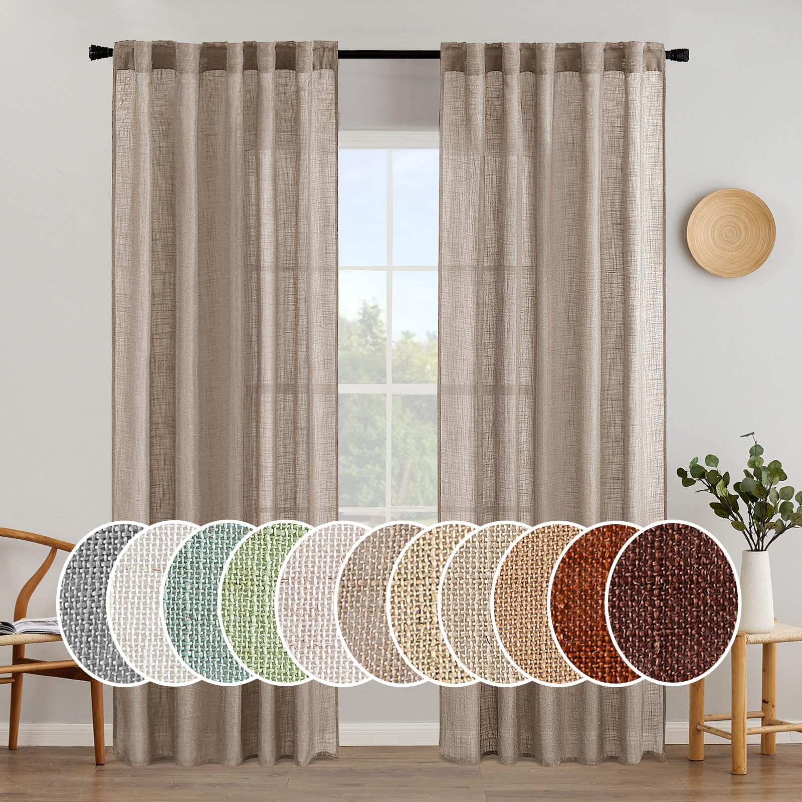 MIULEE Natural White Linen Curtains 84 Inch Long for Bedroom Living Room, Soft Thick Linen Textured Window Drapes Semi Sheer Light Filtering Rod Pocket Back Tab Neutral Farmhouse Cream Ivory 2 Panels