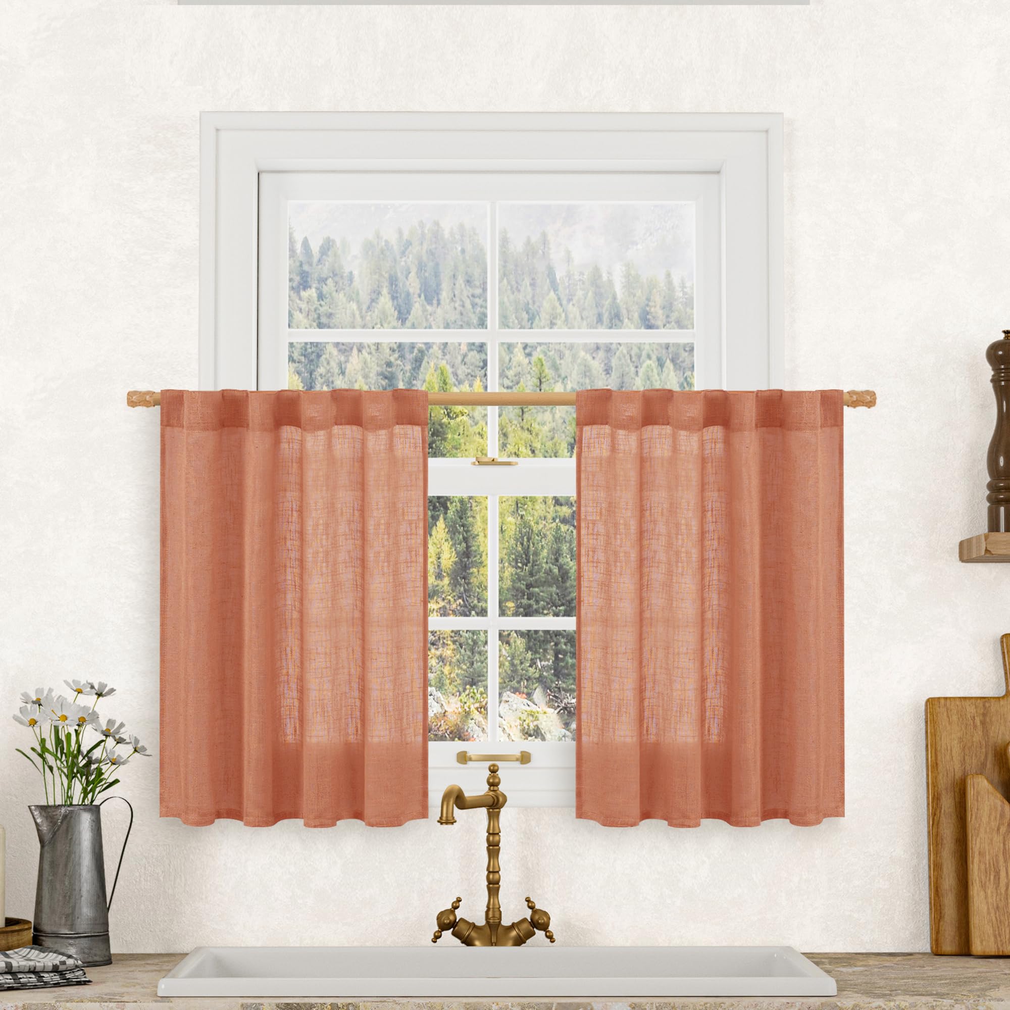 LAMIT Natural Ivory Semi Sheer Linen Curtains 84 inch Long, Cream White Light Filtering Living Room Panels Back Tab and Rod Pocket Neutral Drapes for Bedroom/Farmhouse, 2 Panels, 52 x 84 Inch