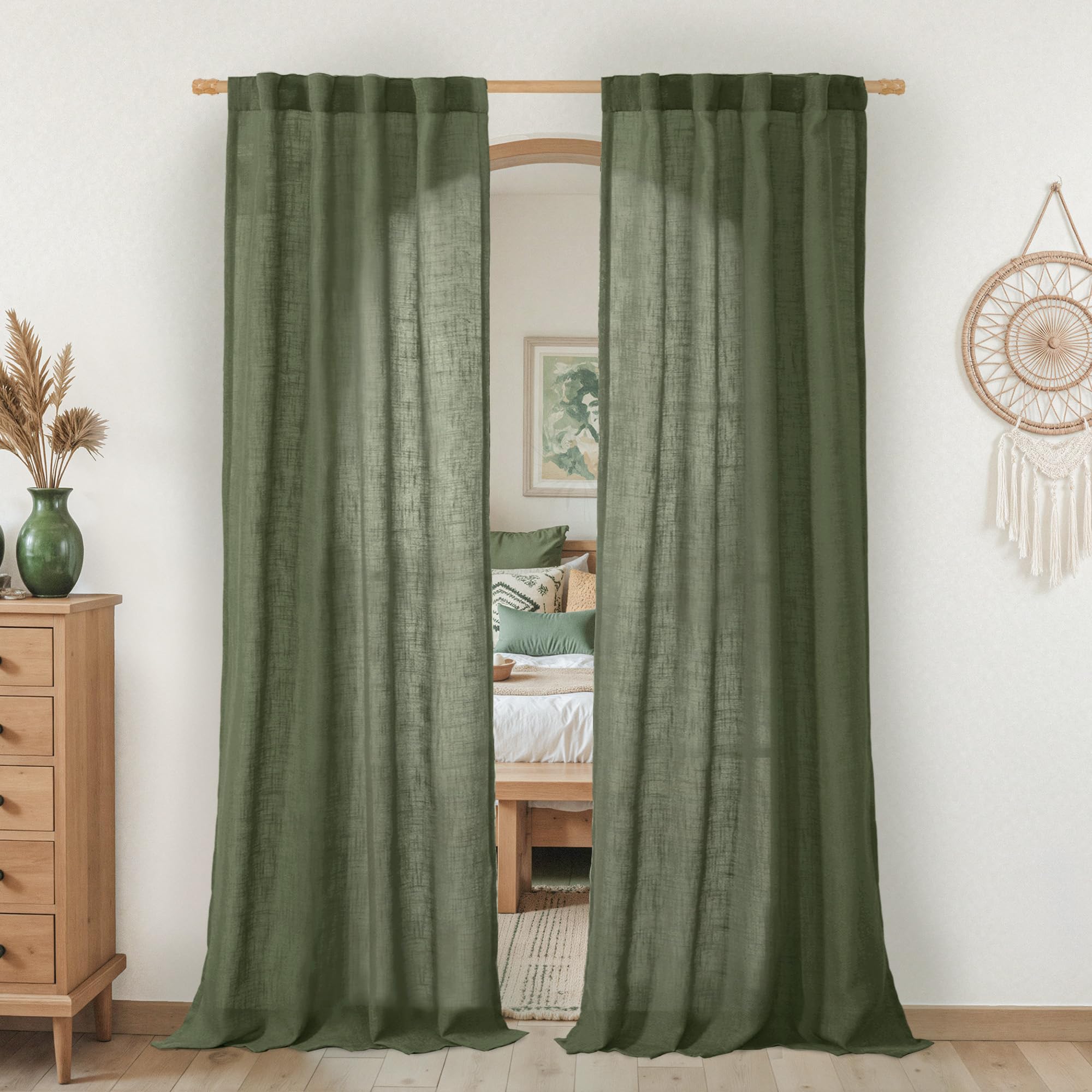 LAMIT Natural Ivory Semi Sheer Linen Curtains 84 inch Long, Cream White Light Filtering Living Room Panels Back Tab and Rod Pocket Neutral Drapes for Bedroom/Farmhouse, 2 Panels, 52 x 84 Inch
