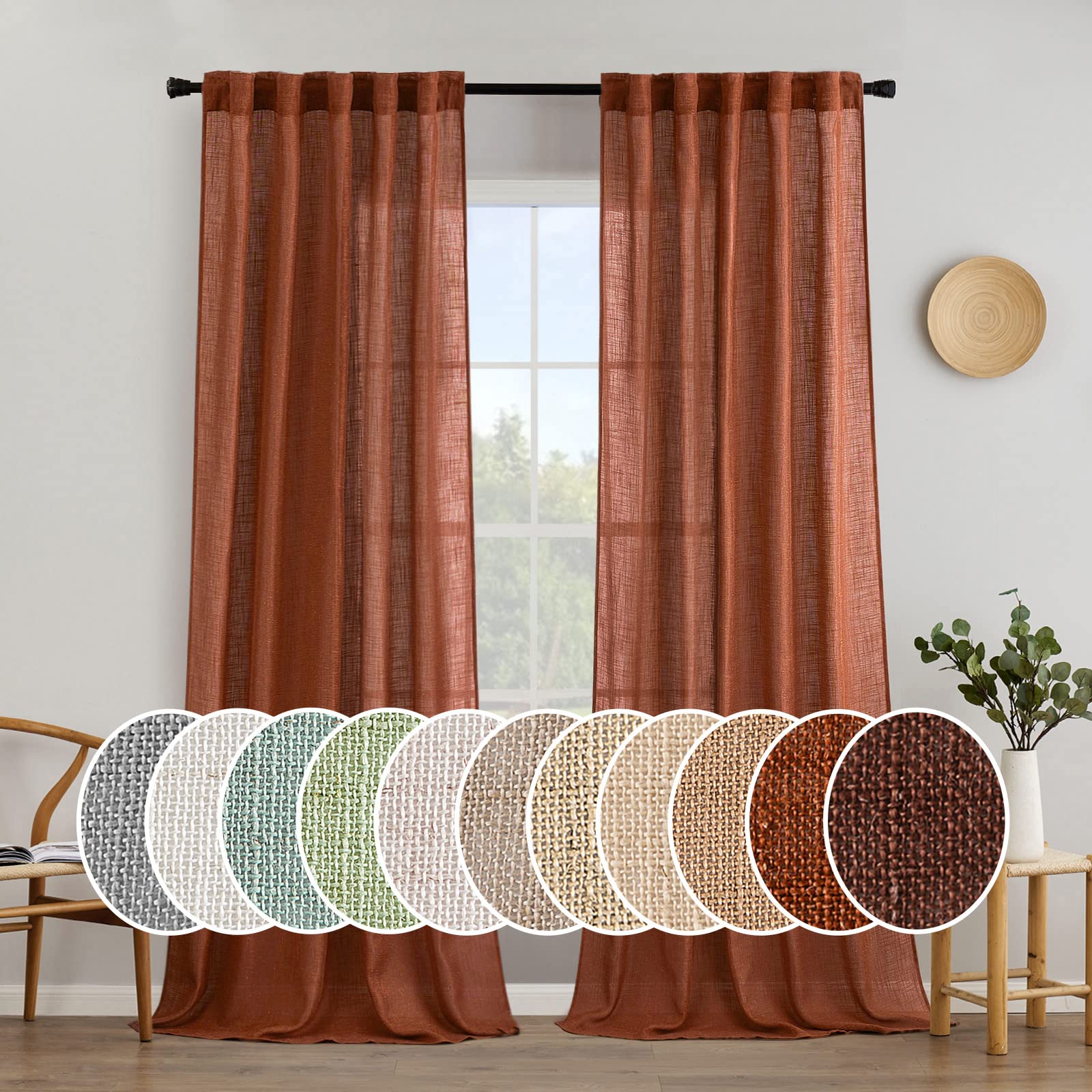 MIULEE Natural White Linen Curtains 84 Inch Long for Bedroom Living Room, Soft Thick Linen Textured Window Drapes Semi Sheer Light Filtering Rod Pocket Back Tab Neutral Farmhouse Cream Ivory 2 Panels