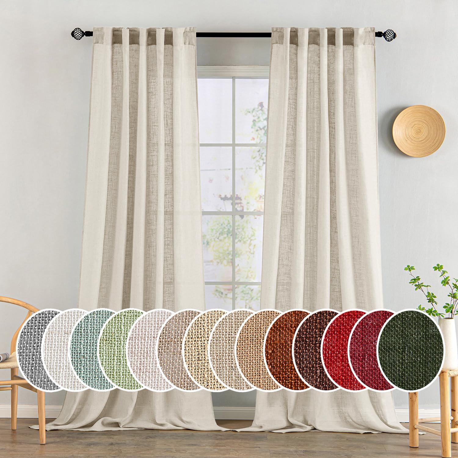 MIULEE Natural White Linen Curtains 84 Inch Long for Bedroom Living Room, Soft Thick Linen Textured Window Drapes Semi Sheer Light Filtering Rod Pocket Back Tab Neutral Farmhouse Cream Ivory 2 Panels