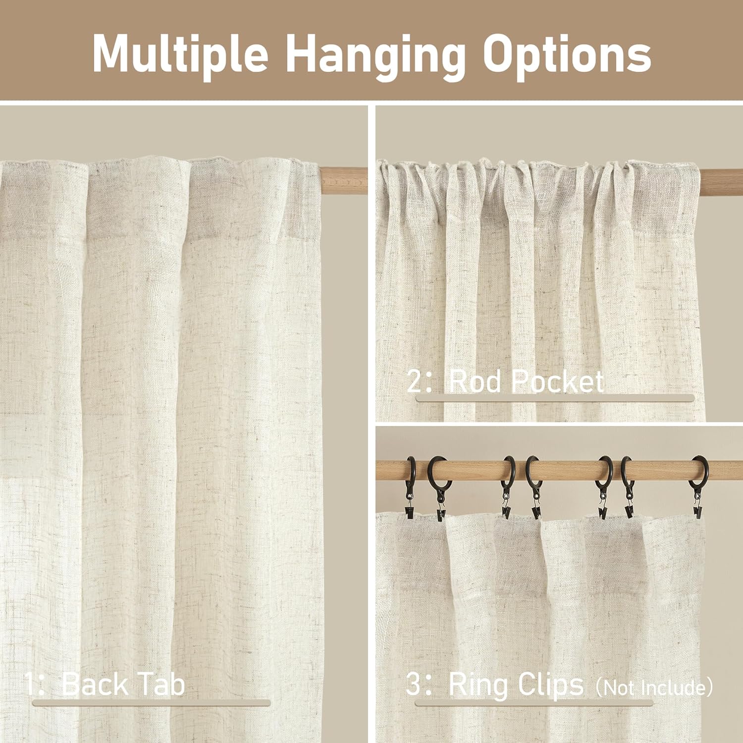 LAMIT Natural Ivory Semi Sheer Linen Curtains 84 inch Long, Cream White Light Filtering Living Room Panels Back Tab and Rod Pocket Neutral Drapes for Bedroom/Farmhouse, 2 Panels, 52 x 84 Inch
