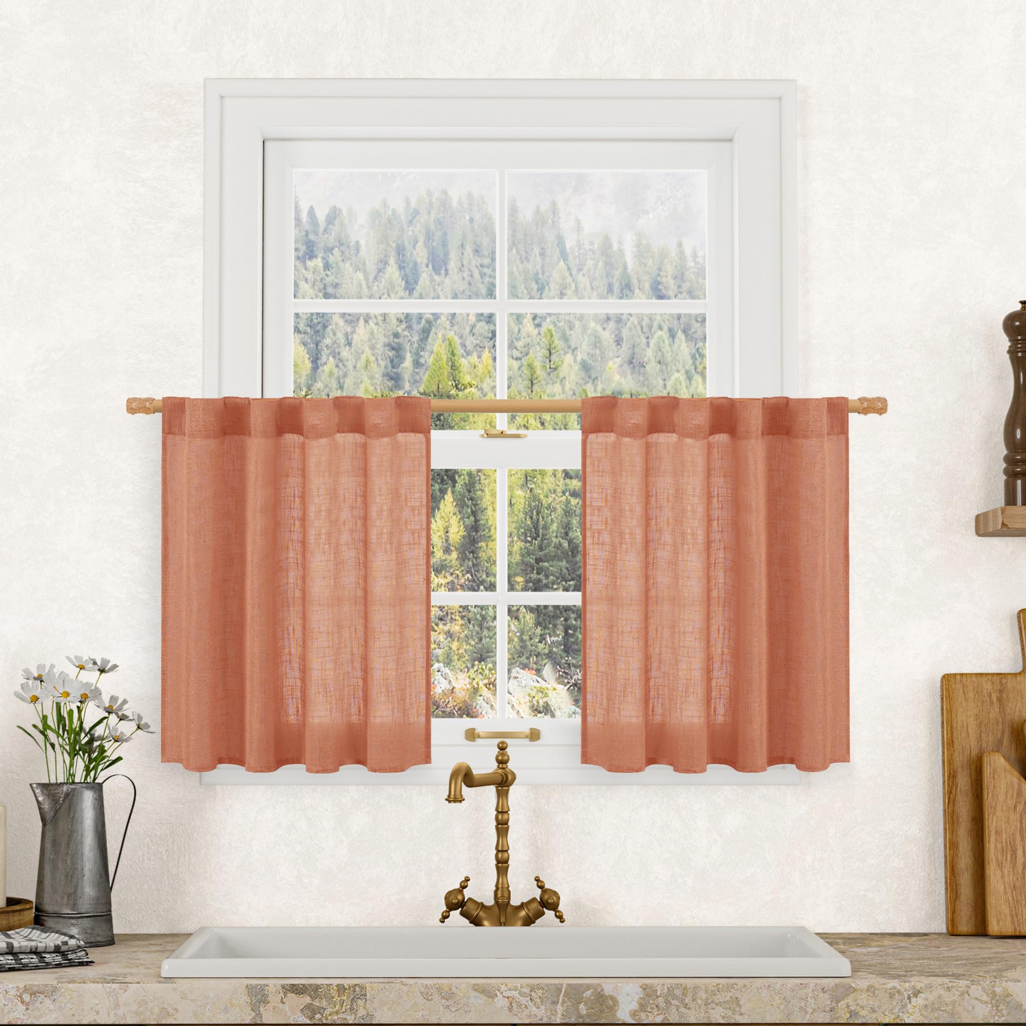 LAMIT Natural Ivory Semi Sheer Linen Curtains 84 inch Long, Cream White Light Filtering Living Room Panels Back Tab and Rod Pocket Neutral Drapes for Bedroom/Farmhouse, 2 Panels, 52 x 84 Inch