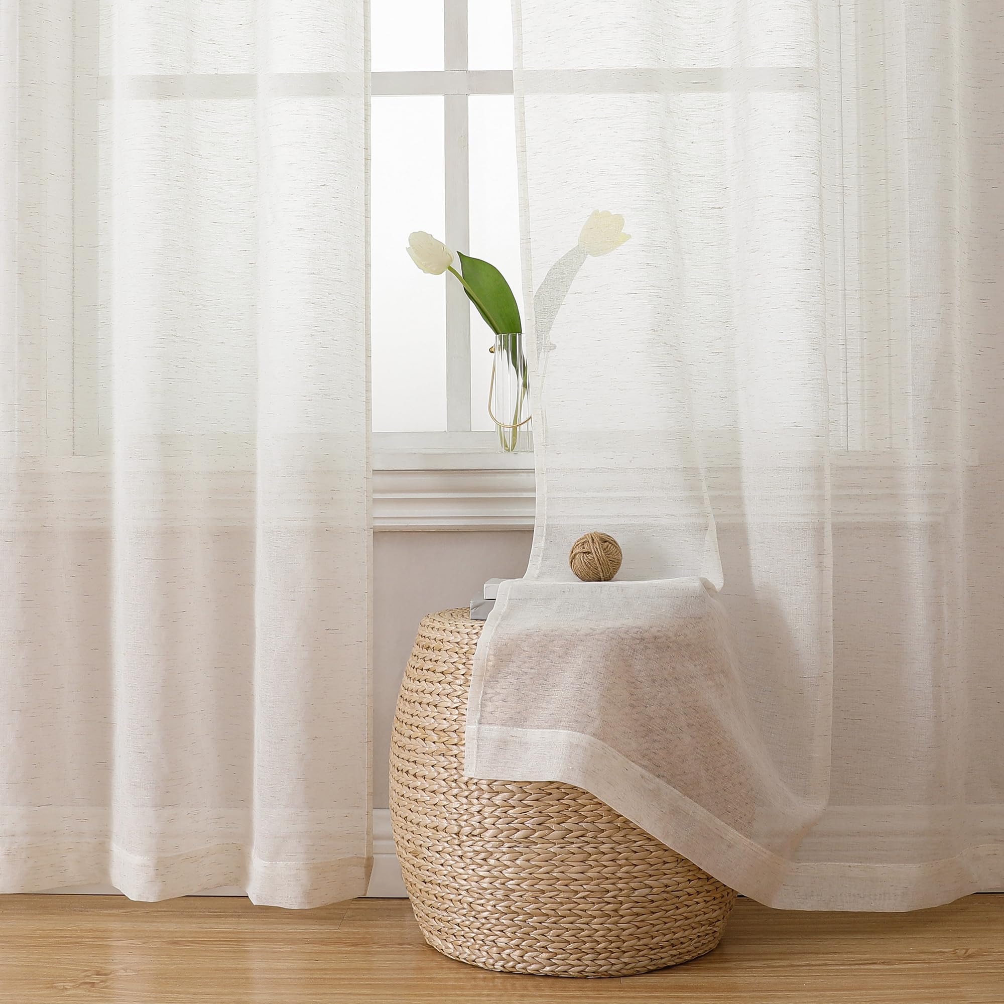 Simplebrand Black Sheer Curtains 84 Inches Long, Light Filtering Rod Pocket Solid Color Window Sheer Curtain Panels, Elegant Curtains & Drapes for Living Room, Bedroom 2 Panels (Black, 42" W x 84" L)