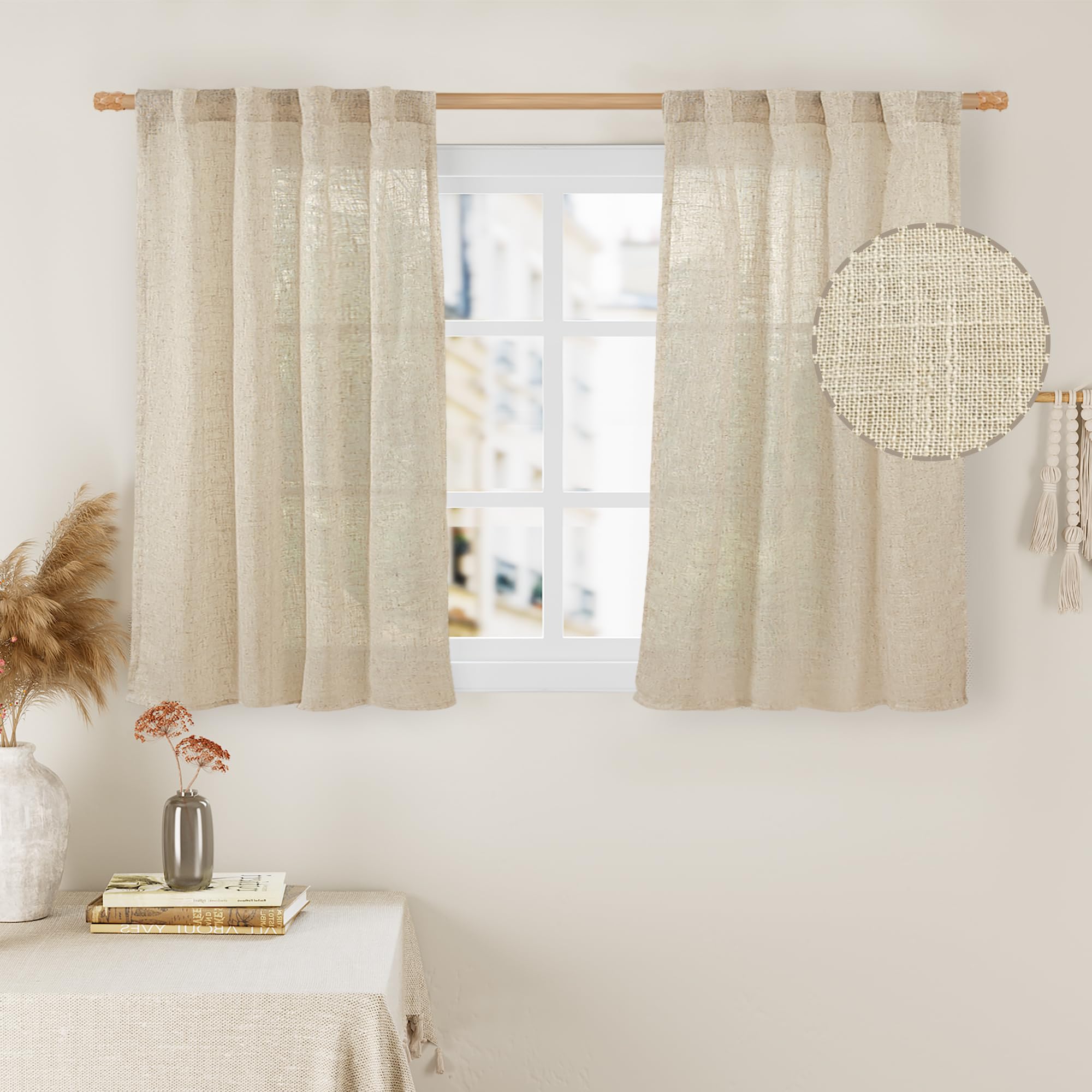 LAMIT Natural Ivory Semi Sheer Linen Curtains 84 inch Long, Cream White Light Filtering Living Room Panels Back Tab and Rod Pocket Neutral Drapes for Bedroom/Farmhouse, 2 Panels, 52 x 84 Inch
