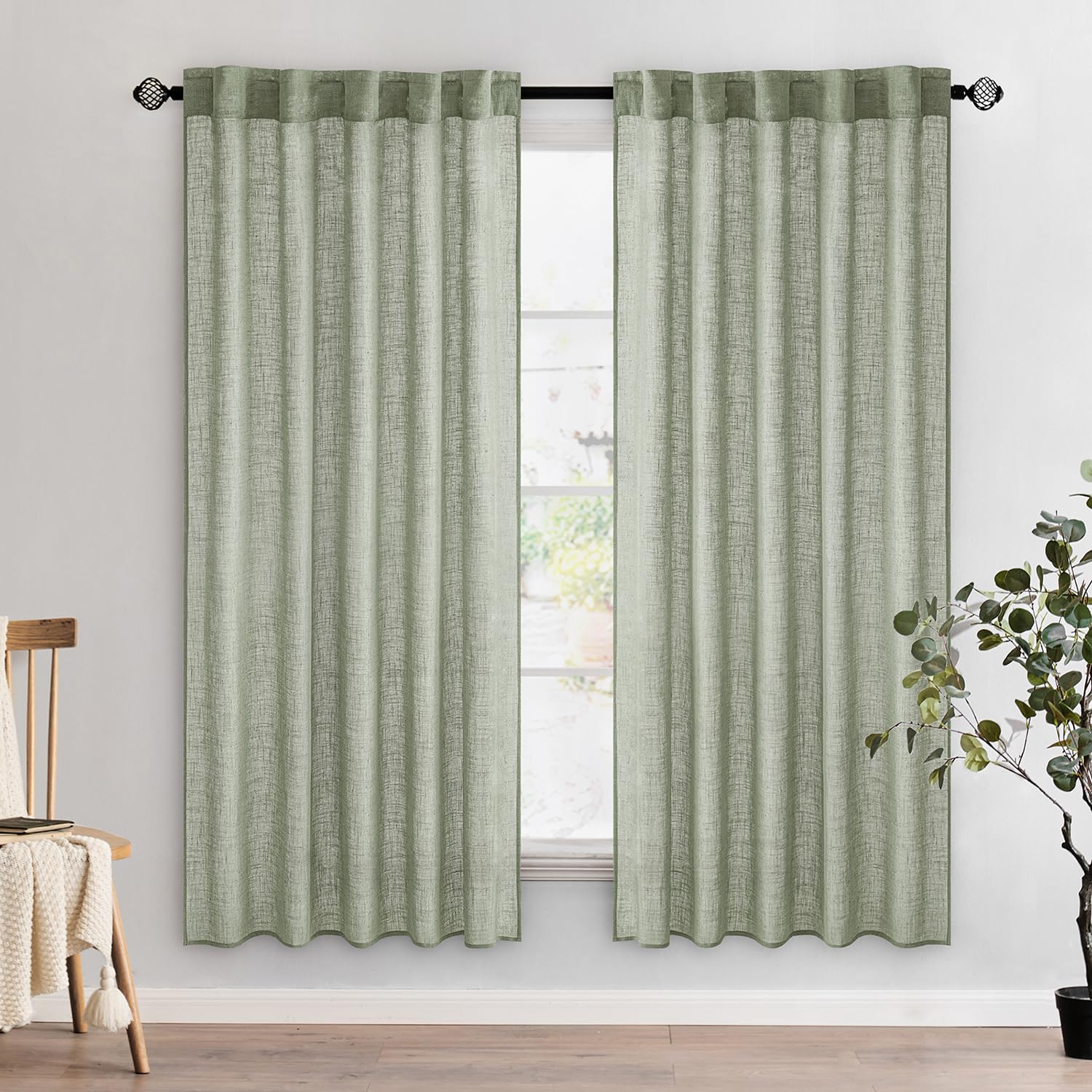 MIULEE Natural White Linen Curtains 84 Inch Long for Bedroom Living Room, Soft Thick Linen Textured Window Drapes Semi Sheer Light Filtering Rod Pocket Back Tab Neutral Farmhouse Cream Ivory 2 Panels