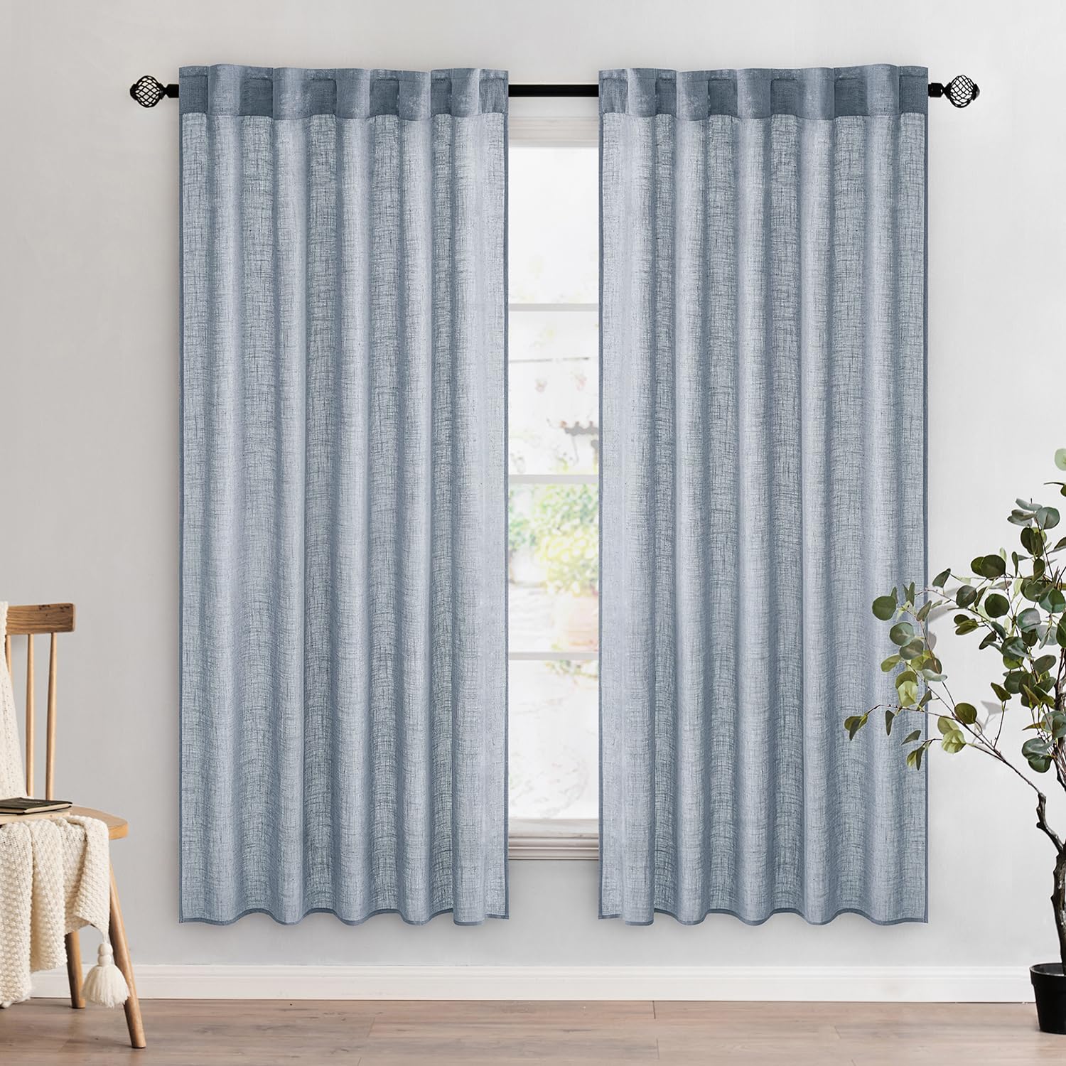 MIULEE Natural White Linen Curtains 84 Inch Long for Bedroom Living Room, Soft Thick Linen Textured Window Drapes Semi Sheer Light Filtering Rod Pocket Back Tab Neutral Farmhouse Cream Ivory 2 Panels