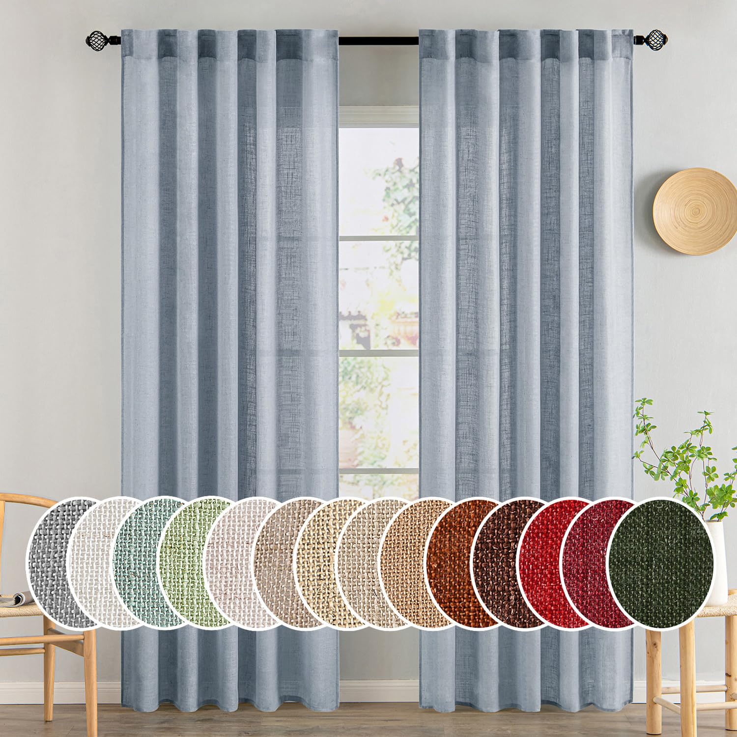MIULEE Natural White Linen Curtains 84 Inch Long for Bedroom Living Room, Soft Thick Linen Textured Window Drapes Semi Sheer Light Filtering Rod Pocket Back Tab Neutral Farmhouse Cream Ivory 2 Panels