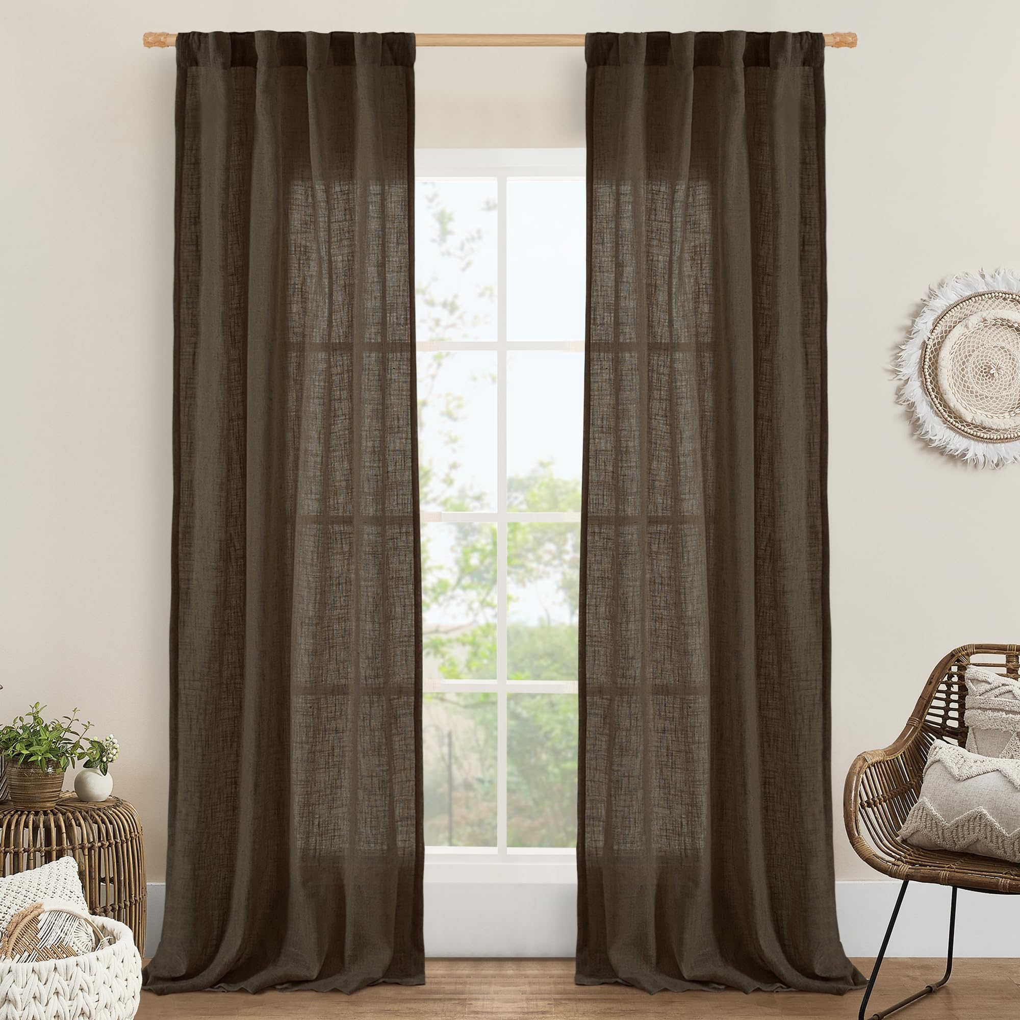 LAMIT Natural Ivory Semi Sheer Linen Curtains 84 inch Long, Cream White Light Filtering Living Room Panels Back Tab and Rod Pocket Neutral Drapes for Bedroom/Farmhouse, 2 Panels, 52 x 84 Inch