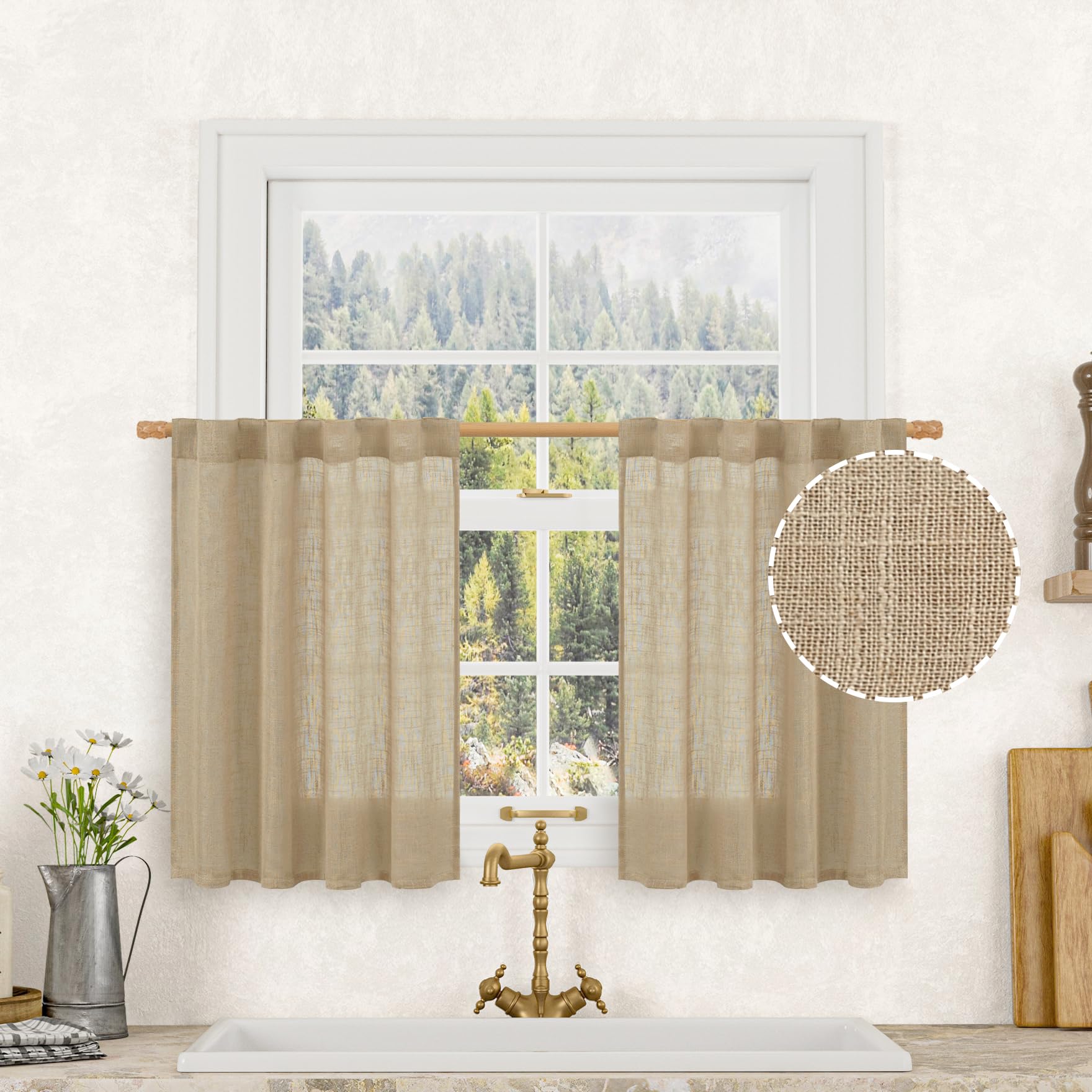 LAMIT Natural Ivory Semi Sheer Linen Curtains 84 inch Long, Cream White Light Filtering Living Room Panels Back Tab and Rod Pocket Neutral Drapes for Bedroom/Farmhouse, 2 Panels, 52 x 84 Inch