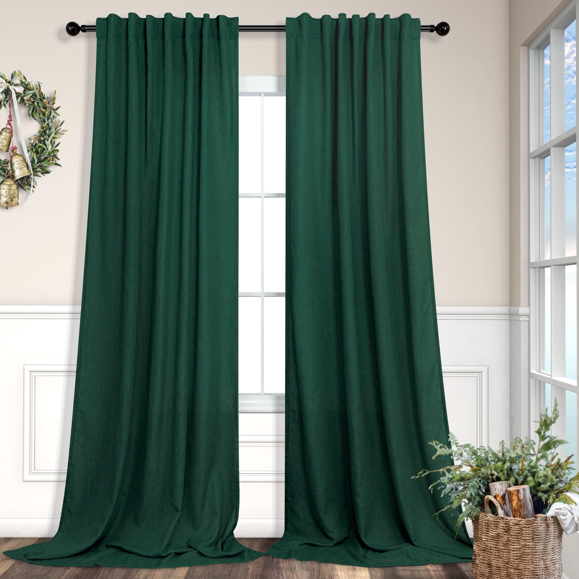 Natural Linen Back Tab Curtains 84 Inch Length for Living Room 2 Panel Pocket Drape Light Filtering Semi Sheer Neutral Country Rustic Farmhouse Boho Curtain Bedroom Muslin Look Ivory Cream Colored