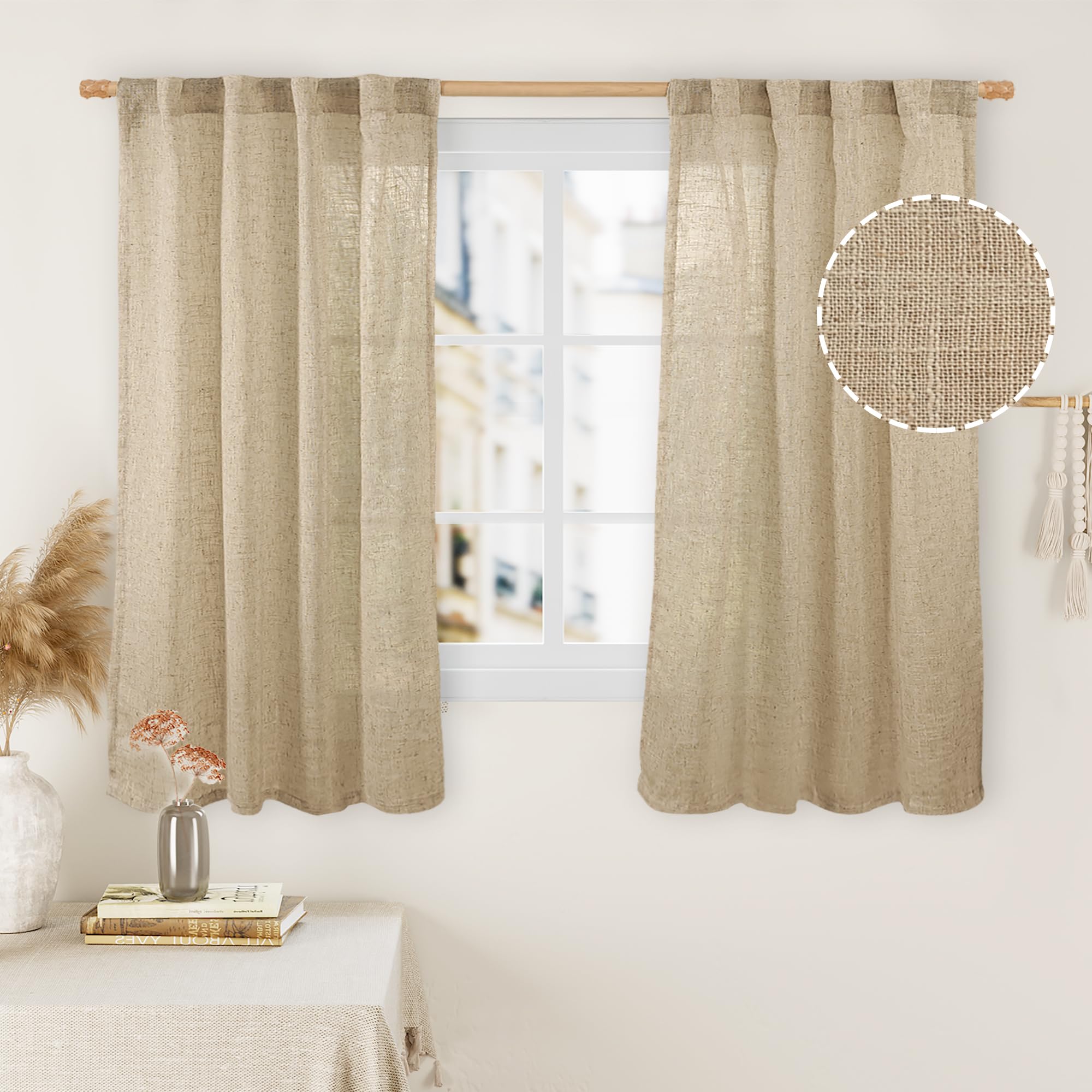 LAMIT Natural Ivory Semi Sheer Linen Curtains 84 inch Long, Cream White Light Filtering Living Room Panels Back Tab and Rod Pocket Neutral Drapes for Bedroom/Farmhouse, 2 Panels, 52 x 84 Inch