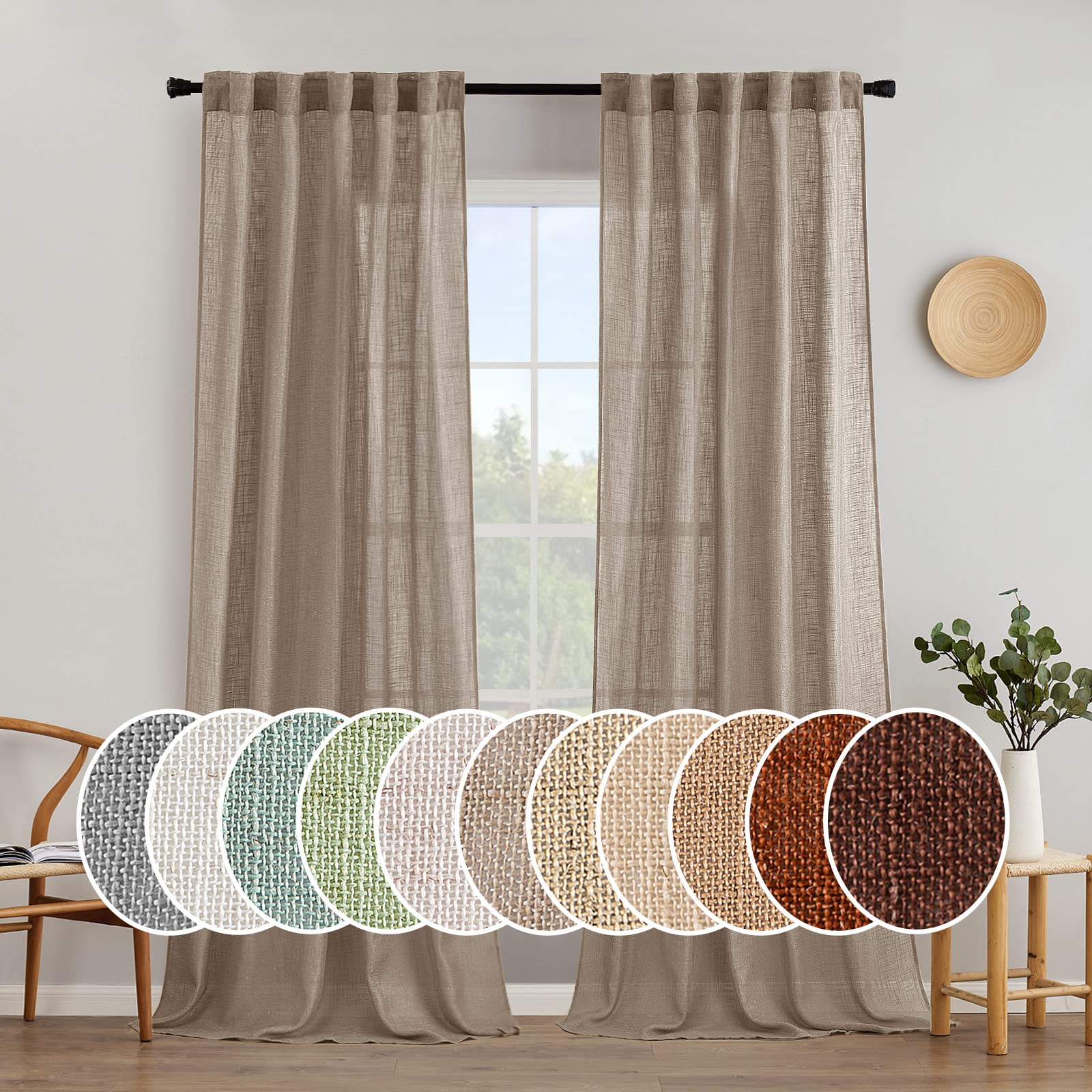 MIULEE Natural White Linen Curtains 84 Inch Long for Bedroom Living Room, Soft Thick Linen Textured Window Drapes Semi Sheer Light Filtering Rod Pocket Back Tab Neutral Farmhouse Cream Ivory 2 Panels
