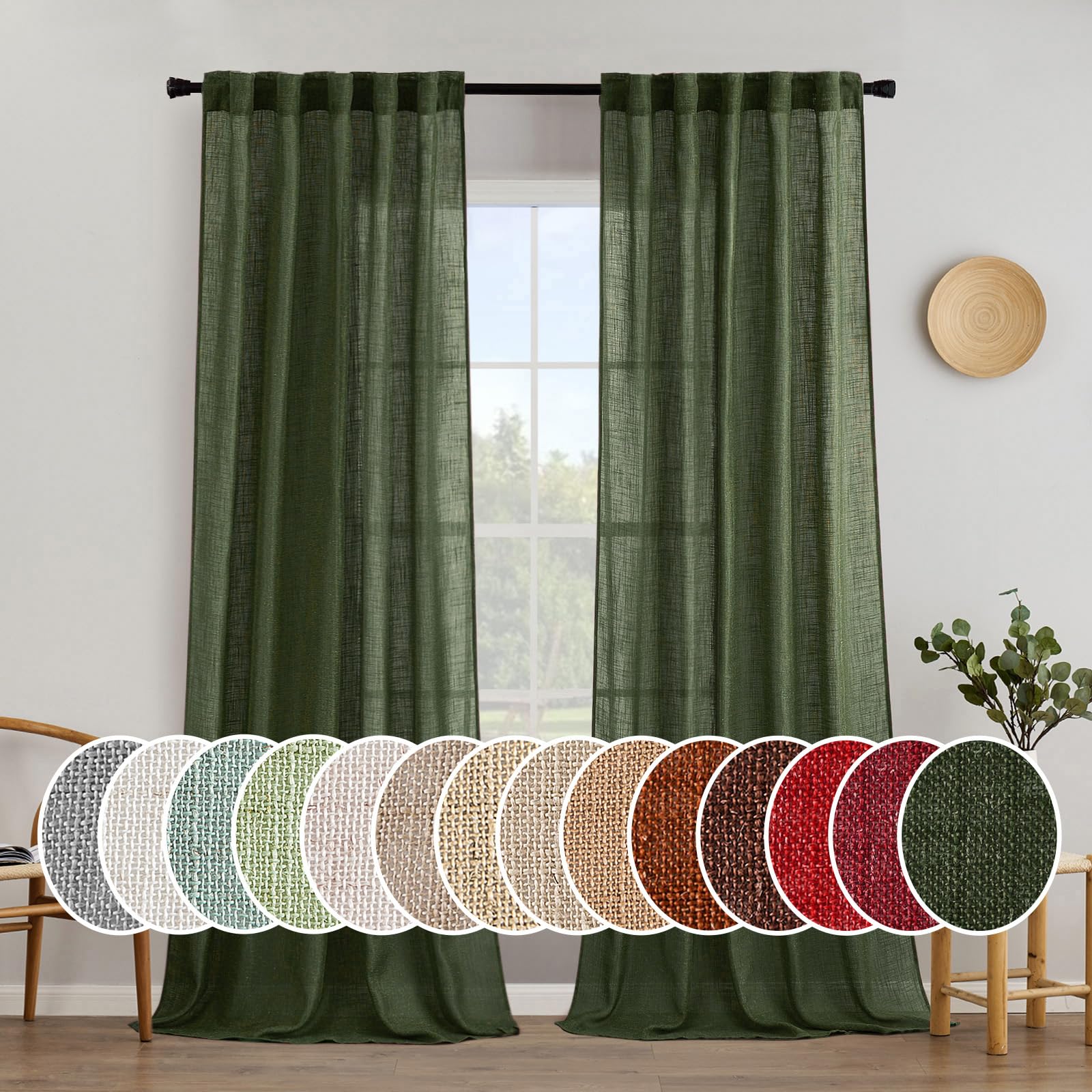 MIULEE Natural White Linen Curtains 84 Inch Long for Bedroom Living Room, Soft Thick Linen Textured Window Drapes Semi Sheer Light Filtering Rod Pocket Back Tab Neutral Farmhouse Cream Ivory 2 Panels