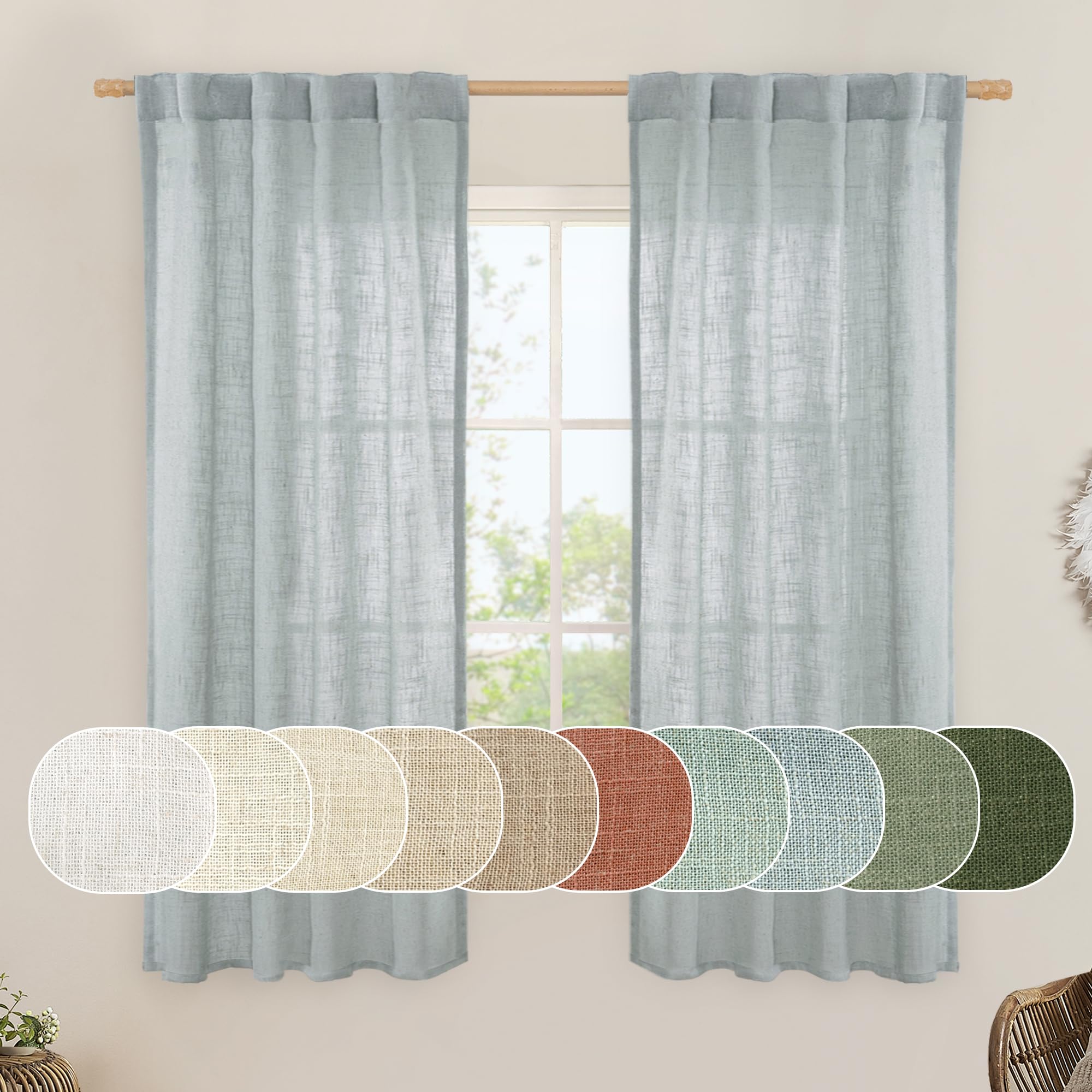LAMIT Natural Ivory Semi Sheer Linen Curtains 84 inch Long, Cream White Light Filtering Living Room Panels Back Tab and Rod Pocket Neutral Drapes for Bedroom/Farmhouse, 2 Panels, 52 x 84 Inch