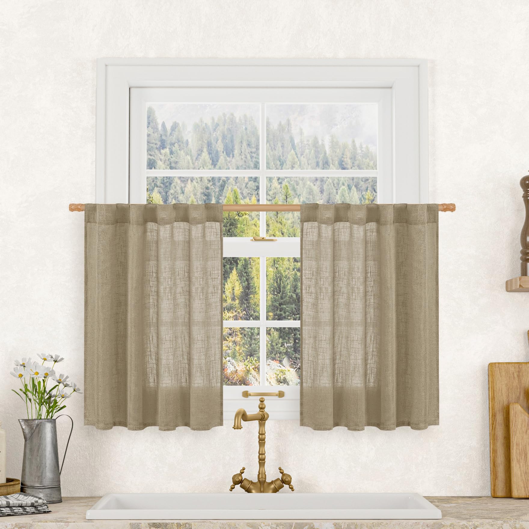 LAMIT Natural Ivory Semi Sheer Linen Curtains 84 inch Long, Cream White Light Filtering Living Room Panels Back Tab and Rod Pocket Neutral Drapes for Bedroom/Farmhouse, 2 Panels, 52 x 84 Inch