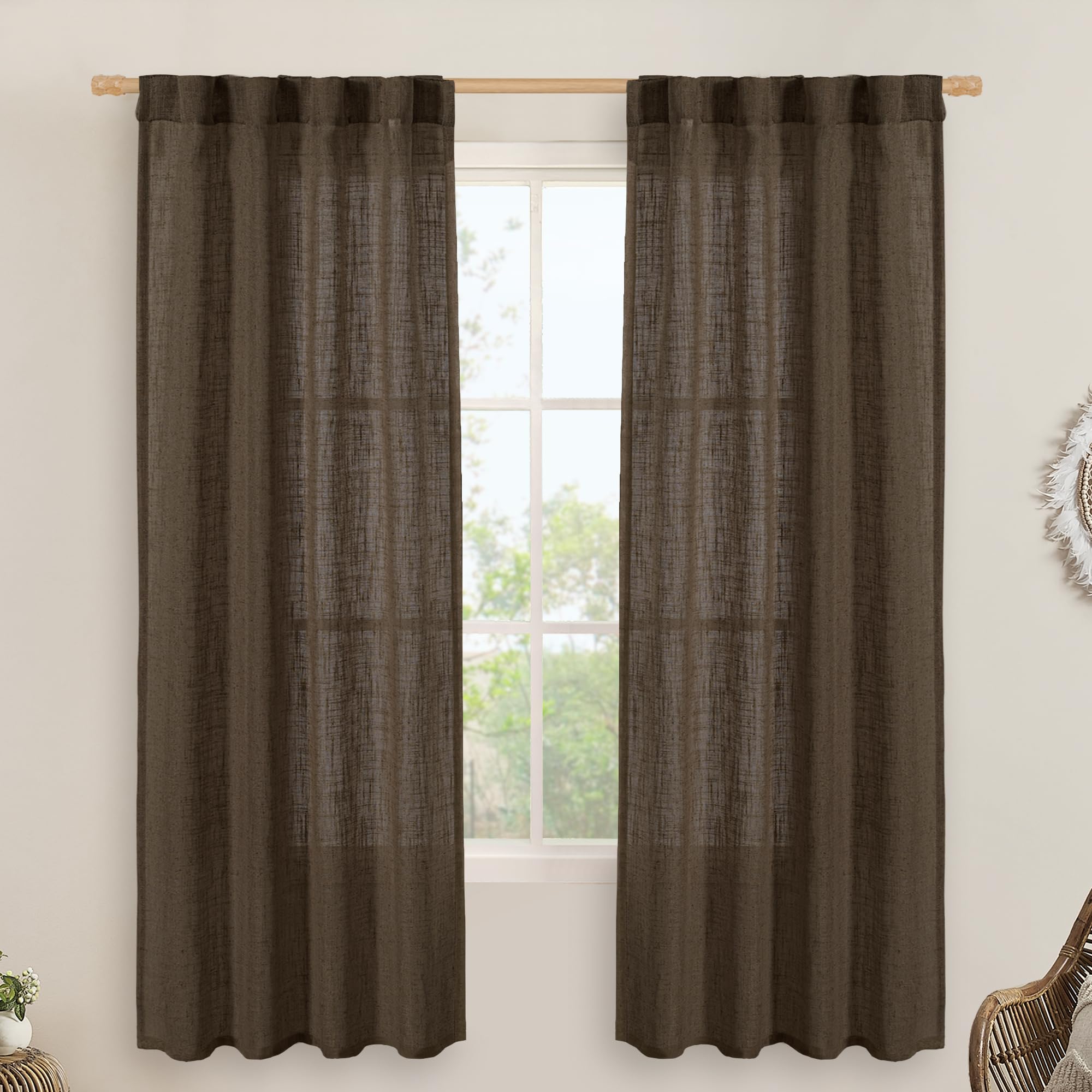 LAMIT Natural Ivory Semi Sheer Linen Curtains 84 inch Long, Cream White Light Filtering Living Room Panels Back Tab and Rod Pocket Neutral Drapes for Bedroom/Farmhouse, 2 Panels, 52 x 84 Inch