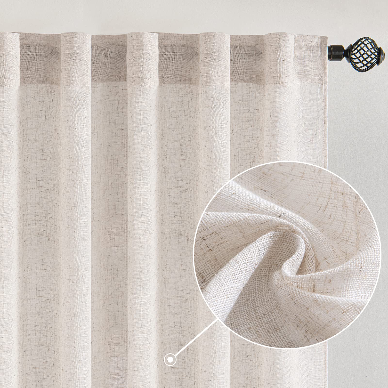 MIULEE Natural White Linen Curtains 84 Inch Long for Bedroom Living Room, Soft Thick Linen Textured Window Drapes Semi Sheer Light Filtering Rod Pocket Back Tab Neutral Farmhouse Cream Ivory 2 Panels