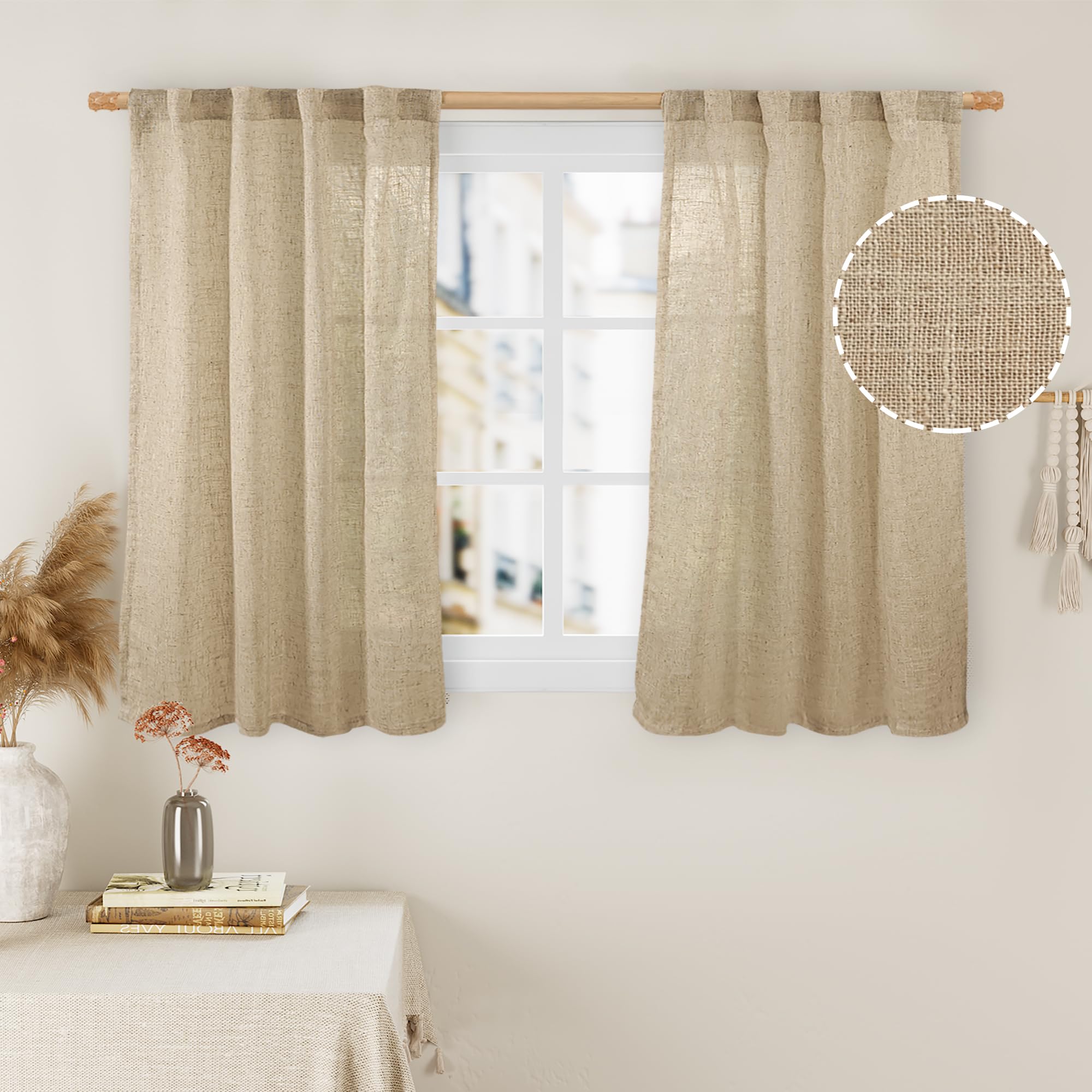 LAMIT Natural Ivory Semi Sheer Linen Curtains 84 inch Long, Cream White Light Filtering Living Room Panels Back Tab and Rod Pocket Neutral Drapes for Bedroom/Farmhouse, 2 Panels, 52 x 84 Inch