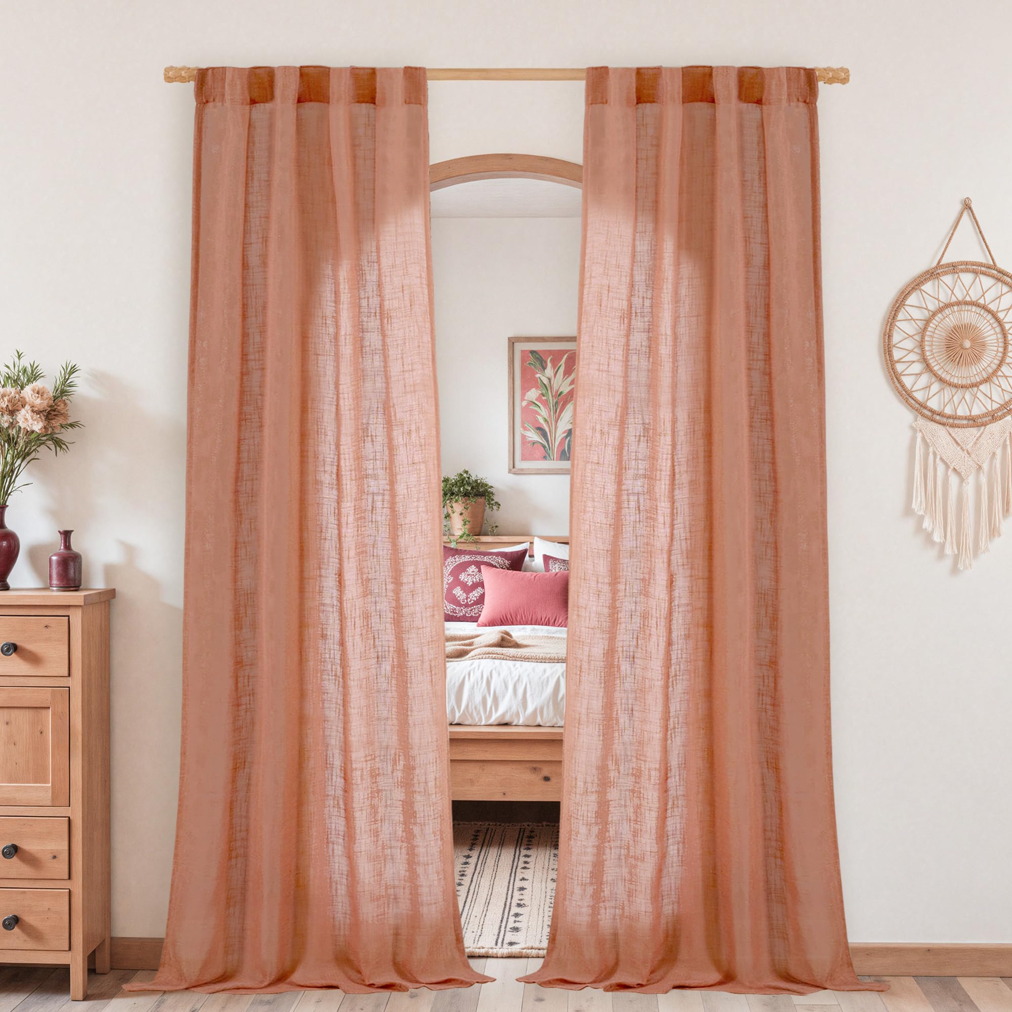 LAMIT Natural Ivory Semi Sheer Linen Curtains 84 inch Long, Cream White Light Filtering Living Room Panels Back Tab and Rod Pocket Neutral Drapes for Bedroom/Farmhouse, 2 Panels, 52 x 84 Inch