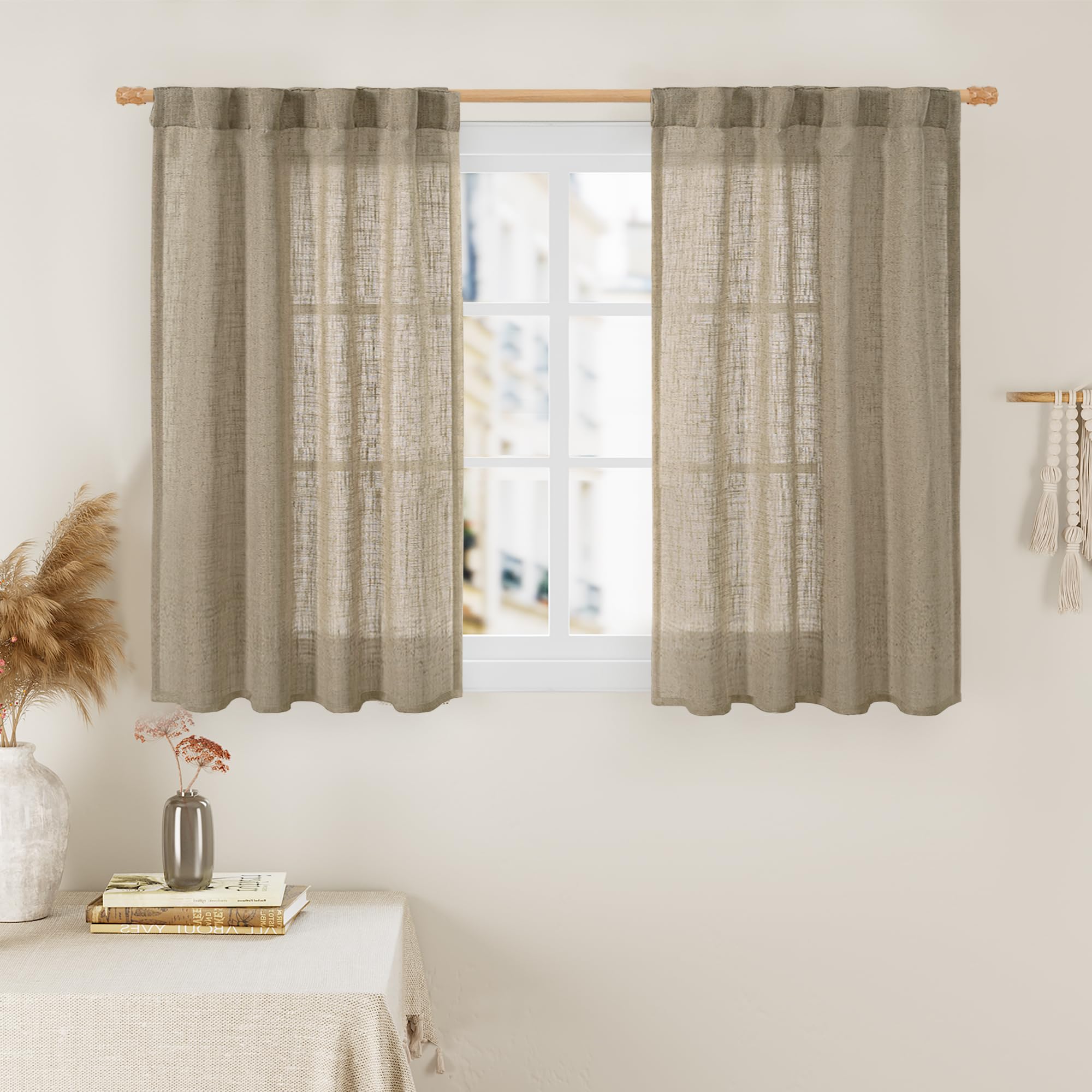 LAMIT Natural Ivory Semi Sheer Linen Curtains 84 inch Long, Cream White Light Filtering Living Room Panels Back Tab and Rod Pocket Neutral Drapes for Bedroom/Farmhouse, 2 Panels, 52 x 84 Inch
