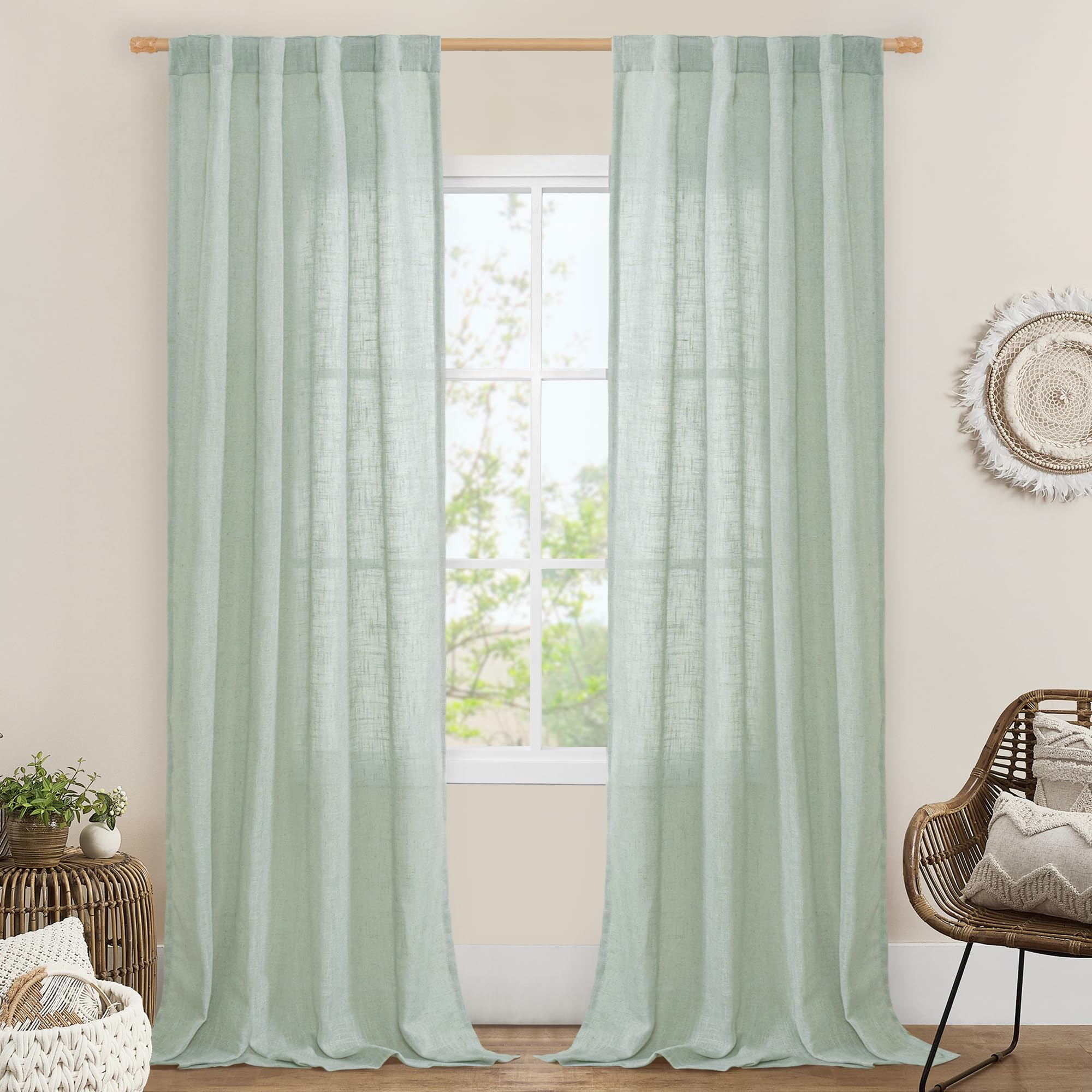 LAMIT Natural Ivory Semi Sheer Linen Curtains 84 inch Long, Cream White Light Filtering Living Room Panels Back Tab and Rod Pocket Neutral Drapes for Bedroom/Farmhouse, 2 Panels, 52 x 84 Inch