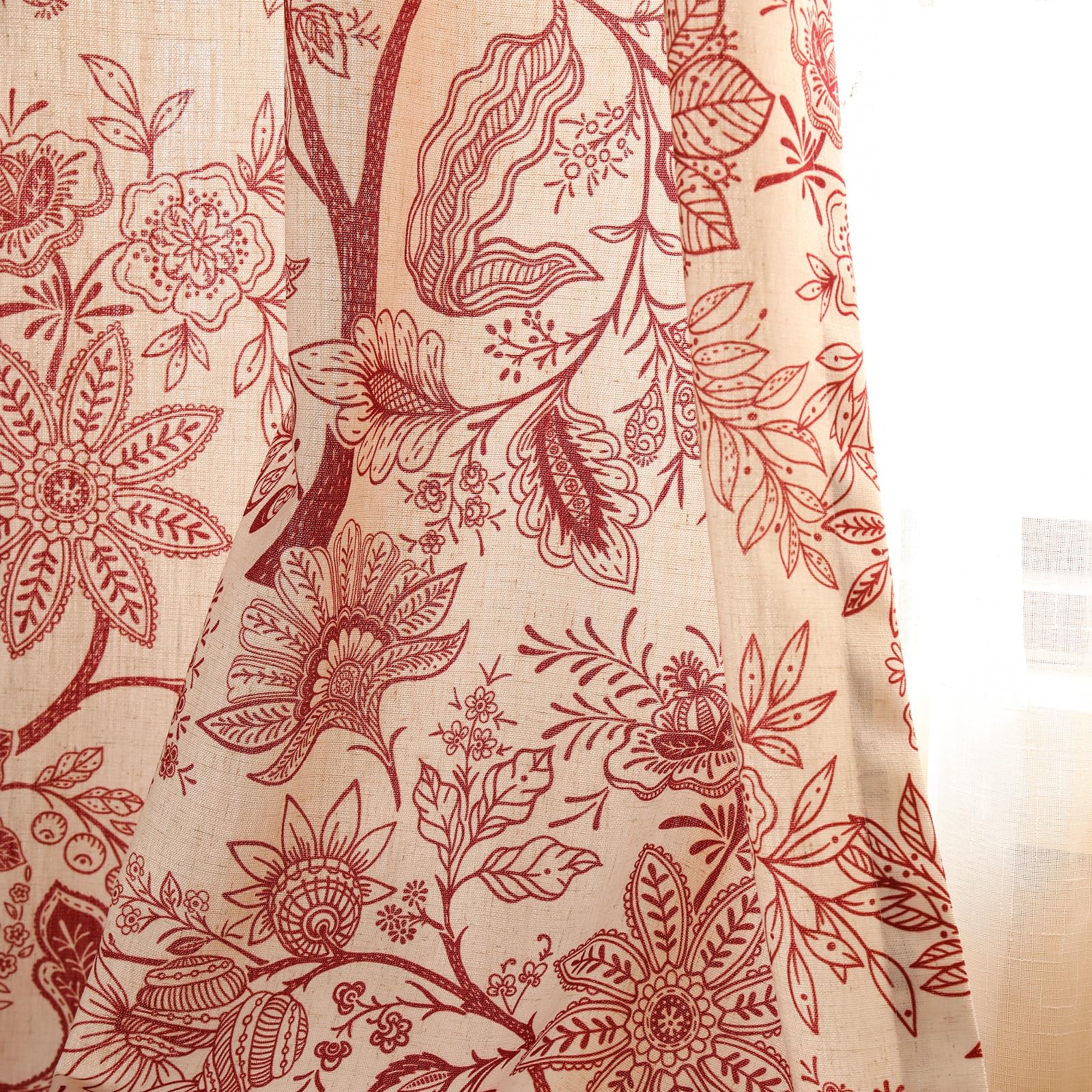 ISAENNE French Beige Linen Curtains with Bird and Flowers Pattern,Western Semi-Blackout Curtain with Grommet for Kitchen Bedroom Livingroom,2 Panels 53 Inches Wide by 71 Inches Long -Cornucopi